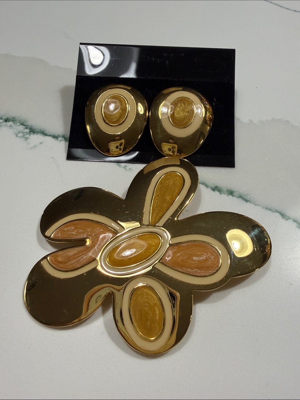 VTG Enamel Brooch & matching earrings.